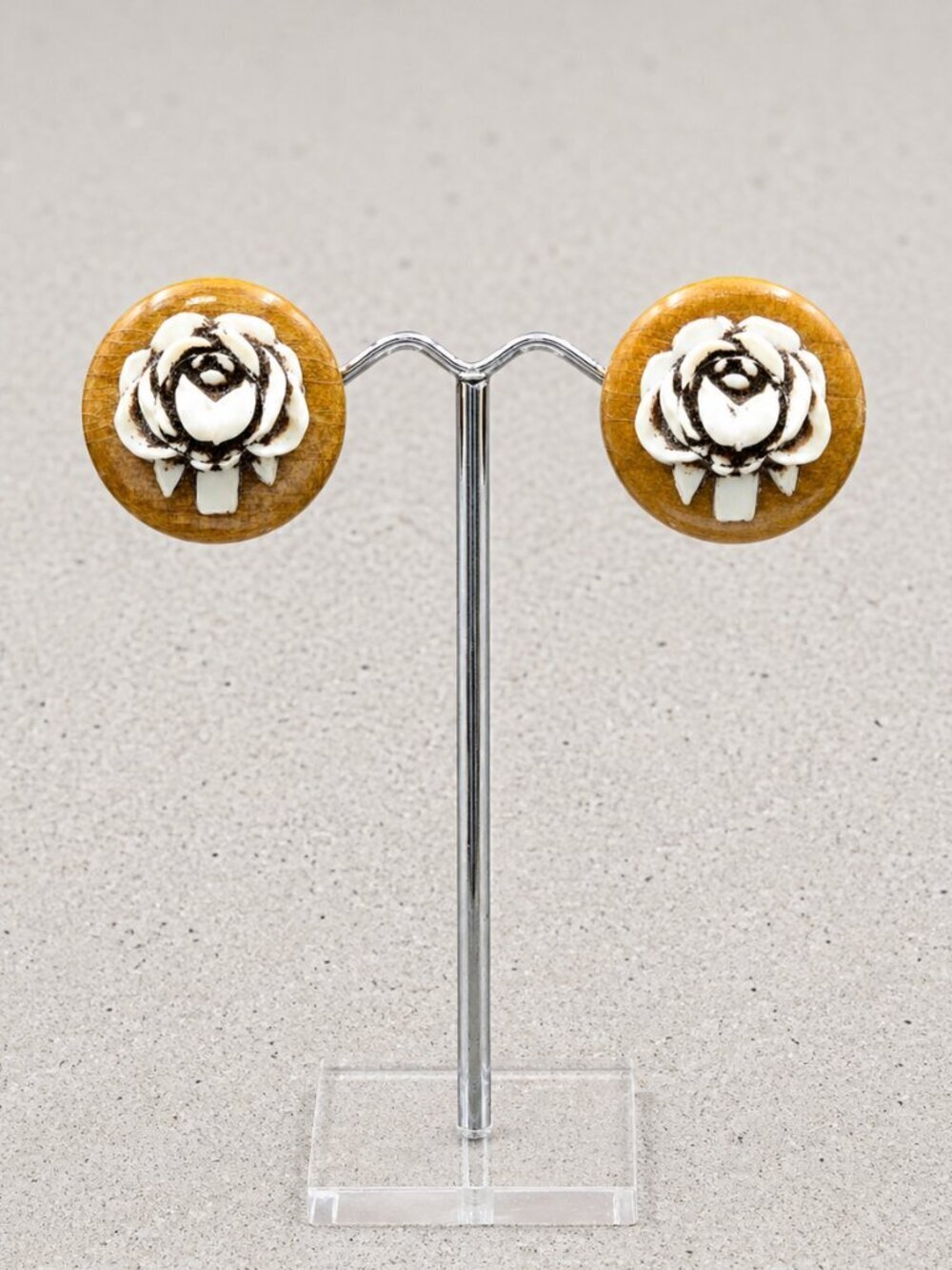 Vintage Cream Rose Screw Back Earrings | Classic Floral - Picture 4 of 6